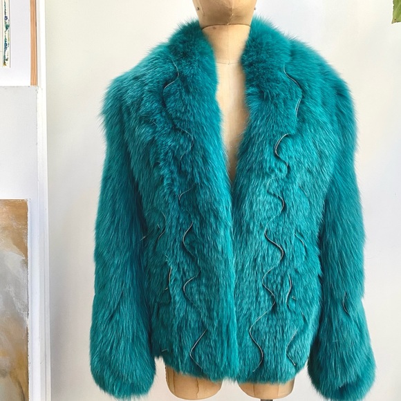 90s VTG ROBERTO CAVALLI Dyed Arctic Fox Fur w/Leather Zipper Detail RUNWAY - Picture 2 of 13